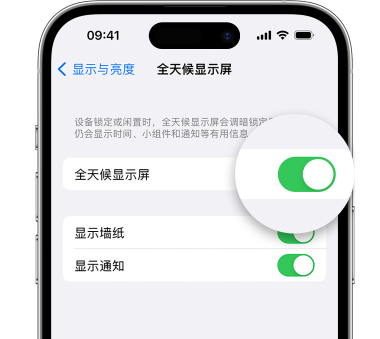 扶绥苹果15预约维修分享iPhone15如何设置全天候显示屏幕可见 